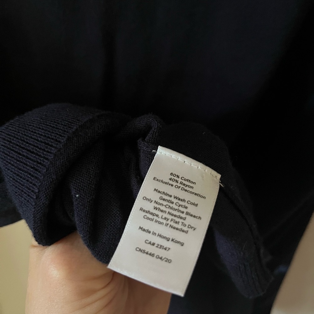 Talbots navy blue French word button down cardigan sweater size petite large - Picture 6 of 6